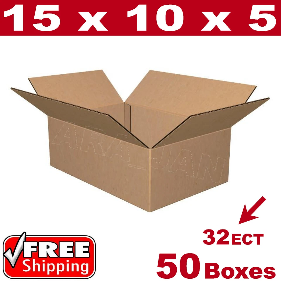 50- 15x10x5 Cardboard Boxes Mailing Packing Shipping Box 32ECT Corrugated Carton - Image 1 of 1