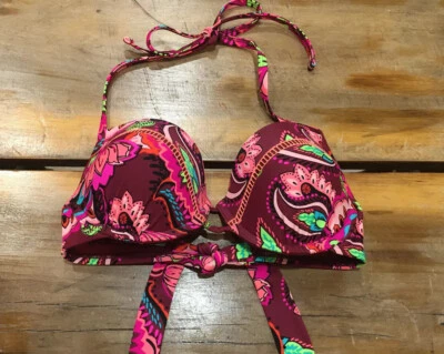 Women’s Xhilaration Push Up Burgundy Paisley Bikini Top Size L NWOT - Image 1 of 4