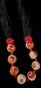 ORANGE CORAL & BALL ART GLASS HANDMADE BEAD NECKLACE - Picture 1 of 7