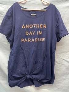 OLD NAVY Blue "Day in Paradise" T-Shirt Rose Gold Foil Graphic Top XS Girls - Picture 1 of 10