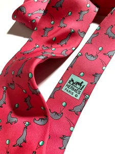 HERMES SELLO VINTAGE JUGANDO CON CORBATA DE PELOTA ANIMAL MARINO GAMA ALTA FRANCIA ROJO - Imagen 1 de 16
