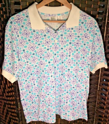 Camisa de golf vintage de 1990 Jason Maxwell para damas/talla L/verde azulado, azul, blanco Foto 1 de 4