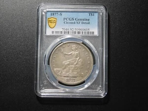 OLD US COINS PCGS GOLD SHIELD 1877-S SILVER TRADE DOLLAR XF DETAIL - Picture 1 of 6