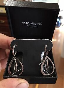 MACY'S Pear hoop drop diamond earings 1/10 CTW womans new in gift box 65%OFF