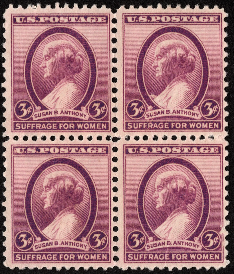US Stamp Scott #784 Mint Block 3 Cents Purple Susan B. Anthony Women's Suffrage - Image 1 of 1