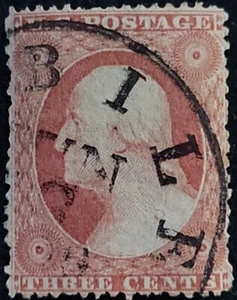 1857-61 US 3 Cent Washington Stamp Used F, SC#25 (CV $190) - Picture 1 of 2