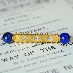 LOVELY QUALITY ANTIQUE ENGLISH 18K GOLD DIAMOND LAPIS LAZULI BROOCH PIN c1890 - Picture 1 of 6