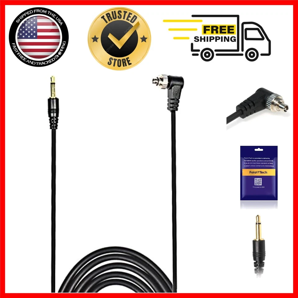 16 FT PC Sync Cable with Screw Lock for Nikon, Canon & DSLR Flash Trigger - Image 1 of 4