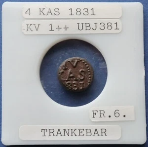 IV KAS 1831 TRANQUEBAR, INDIA-DANISH, DENMARK 4 CASH KM# 159 coin -#T15 - Picture 1 of 6