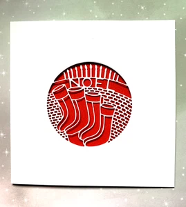CHRISTMAS CARD BLANKS X 6 WITH ENVELOPES..NOEL..CHRISTMAS STOCKINGS ...15 x 15cm - Picture 1 of 3