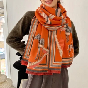 Winter Warm Long Scarf Imitate Cashmere Shawl with horse head pattern 180x65cm - Picture 1 of 23