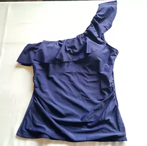 NWT Yonique One Shoulder Navy Blue Ruffle Swim Tankini Top Size XXL - Picture 1 of 10