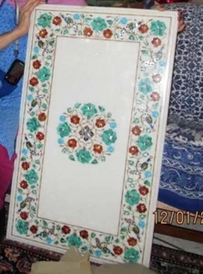 Rectangle White Marble Dining Table Precious Elegance Design Pietradura Work Dec - Picture 1 of 8