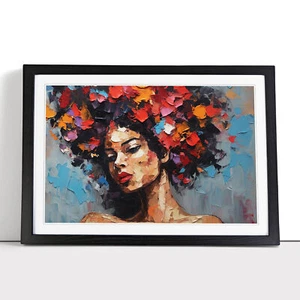 Quadro Poster Donna con Coltello Afro Palette Incorniciato Tela Wall Art Stampa - Foto 1 di 8