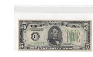 1934 Green Seal $5 Dollar Federal Reserve Note Philadelphia, very fine condition - Picture 1 of 2