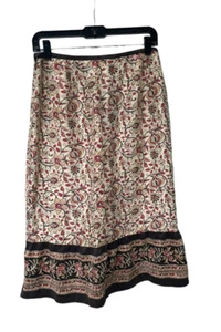 Ann Taylor Loft 100% Silk Size S-M 30”Paisley Floral Ruffle Boho Midi Pink Brown - Picture 1 of 16