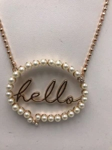 $42 Betsey Johnson rose gold tone Pave imitation pearl hello bubble necklace M13 - Picture 1 of 9
