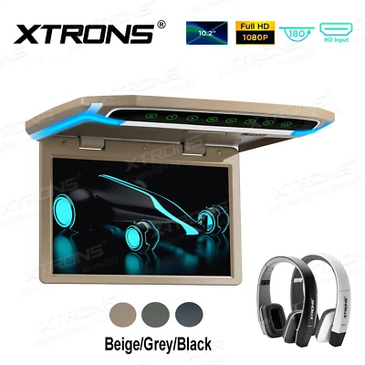 10.2" inch HD Screen Car Roof Overhead Monitor 1080P Video HDMI/USB +2x Headsets - Image 1 of 4
