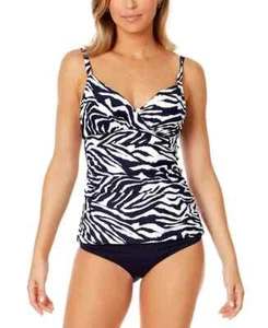 Anne Cole Printed Surplice Tankini Top Women's 32C/34B White/Navy Adjustable - Picture 1 of 14