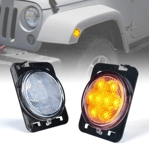 LED Side Marker Fender Lights Amber Clear Lens for 2007-2018 Jeep Wrangler JK - Foto 1 di 7