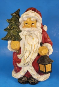 Árbol de Navidad de Papá Noel estilo arte popular aspecto tallado linterna 7 3/4" de alto resina - Imagen 1 de 8