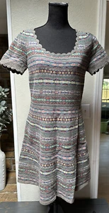 Rugby Ralph Lauren Gray Wool Fit & Flare Sweater Dress Size L Stripe Pattern EUC - Picture 1 of 9