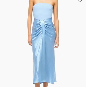 STAUD Blue Azure Wayfaring Mix Media Strapless Midi Dress Size 12 - Picture 1 of 15