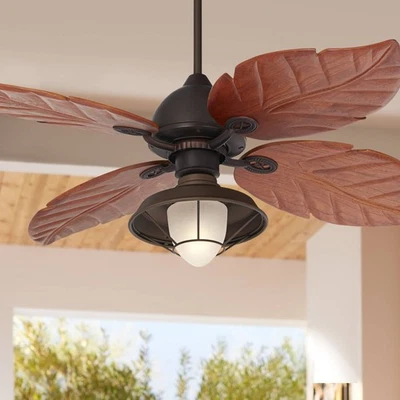 60" Oak Creek Tropical Indoor Outdoor Ceiling Fan with LED Light Bronze Walnut - Image 1 of 4
