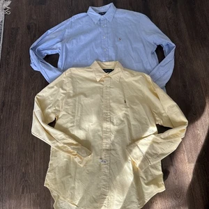 Lotto 2 Polo Ralph Lauren Camicia Blu Giallo 17/36 Oxford Yarmouth Manica Lunga Logo - Foto 1 di 11