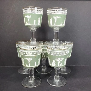 7 vasos de jerez cordial griego helénico verde madera de cuña Jeanette de jaspe MCM - Imagen 1 de 12