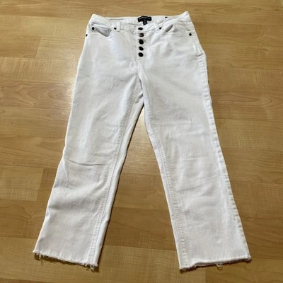 Kenneth Cole 8 Straight Leg Stretch Button Fly Crop Jean 29x23” Raw Hem Hi Rise - Image 1 of 4