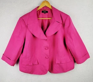 Alex Marie 20W Blazer Pink Linen Blend Crop Scallop Lapell Button Jacket Career - Picture 1 of 9