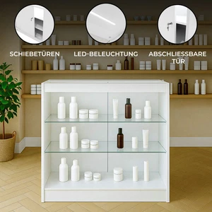 Weiße LED-Ladentheke K900 – Abschließbare Aufbewahrungseinheit I Glasvitrine - Bild 1 von 9