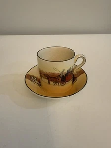 Taza de té y platillo de diligencia Royal Doulton Coaching Days Green Trim Demitasse de colección - Imagen 1 de 11