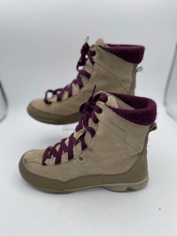 Salomon Winter Boot Women's Sz 7 Brown Suede Leather Round Toe Lace-Up 108595S - Image 1 of 4