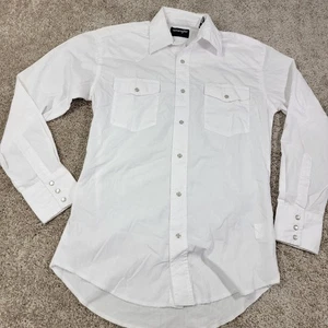 Wrangler Mens Western Shirt White Pearl Snap Long Sleeve Cowboy Size Small - Picture 1 of 4
