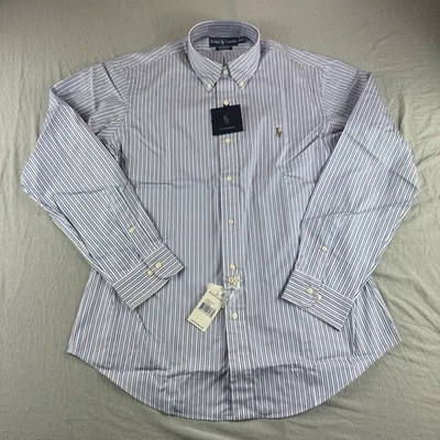 Camisa Ralph Lauren The Buttondown Hombres 16 Azul Rosa Rayas Carne Poni Ajuste Personalizado Foto 1 de 4