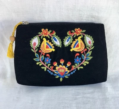 Bolso sin asas de maquillaje bordado con cuentas lentejuelas terciopelo negro NUEVO Foto 1 de 4