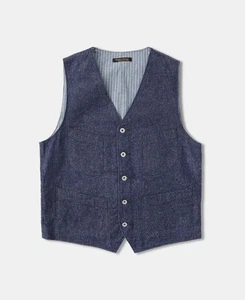 Men's Vest Vintage Denim Yarn Dyed Pocket Work Waistcoat - indigo | Olderbest - Picture 1 of 12