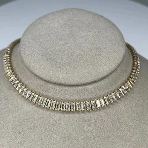 20 TCW Baguette Cut Lab Created Diamond Tennis Necklace 14k Yellow Gold Plated - Picture 1 of 10