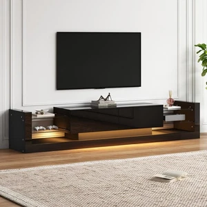 180cm TV Lowboard Schrank mit LED Beleuchtung Fernsehschrank Hochglanz Schwarz - Bild 1 von 17