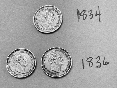 Moedas de 1-1/2 pence prata 0,925 William IV 1-1/2d britânicas 1834 e 1836 (x2) - Imagem 1 de 2