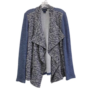 Cárdigan drapeado abierto Lucky Brand Boho talla M azul gris tweed mezcla bolsillos multimedia - Imagen 1 de 7