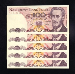 F.C. POLONIA (POLAND) , LOTE 5 UNIDADES 100 ZLOTIS 1988 , P.143e . - Imagen 1 de 2