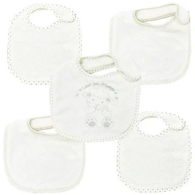 NURSERY TIME Baby Terry Bibs 5 Pack Boys Girls Feeding Dribble Adjustable Baby Bibs ~ White