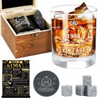 40th Birthday Gifts for Men,Vintage 1984 Whiskey Glass Set,Wood Box &1984 Pos...