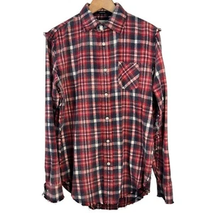 R13 Red Plaid Shredded Seam Shirt Size XS Japanese Fabric Long Sleeve Flannel - Picture 1 of 8