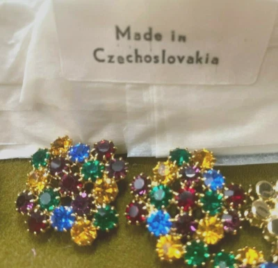 vintage 7/8" glass square crystal multi colors 5pcs Czechoslovakia - Image 1 of 4