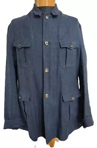 KITON Casual 100% Linen Military Style Field Jacket-Navy-Euro Size 56- US 46- XL - Picture 1 of 20