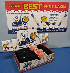 Display Box + Store Window Sign 1950's ~ ½ Gross Pair ~ 27 Inch Black Shoe Laces - Picture 1 of 9